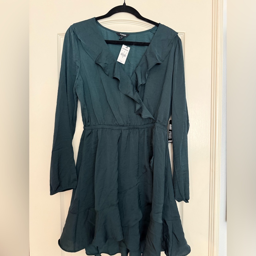 Express teal ruffle front dress size M